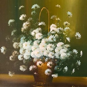Beautiful vintage acrylic floral still life recreation of Nancy lee’s “daisy”